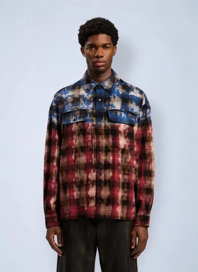 Palm Angels Curved Logo Check Shirt In Red