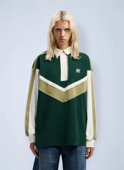 Palm Angels Monogram Colourblock Polo Shirt In Green