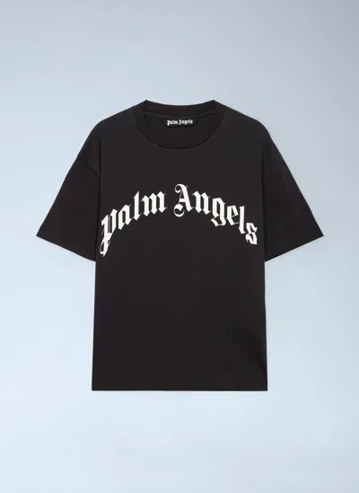 Palm Angels Curved Logo Reg T-shirt In Black
