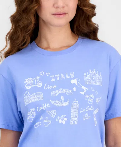 Rebellious One Juniors' Italy Icon T-shirt In Blue