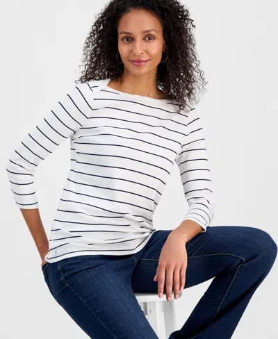 Style & Co Petite Pima Candy Boat Neck Shitake Top, Macy's Exclusive In White