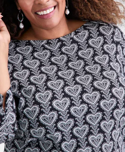 Style & Co Plus Size Cotton Boat-neck Top, Macy's Exclusive In Black