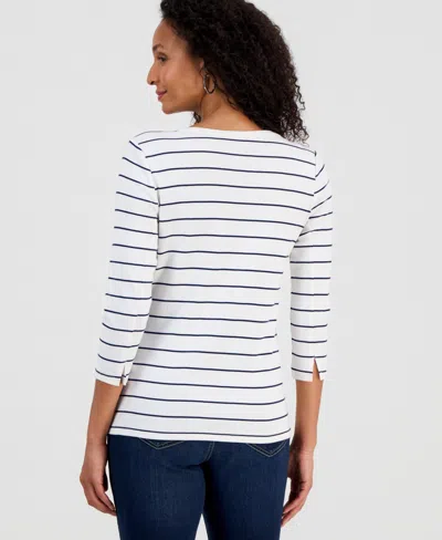 Style & Co Petite Pima Candy Boat Neck Shitake Top, Macy's Exclusive In White