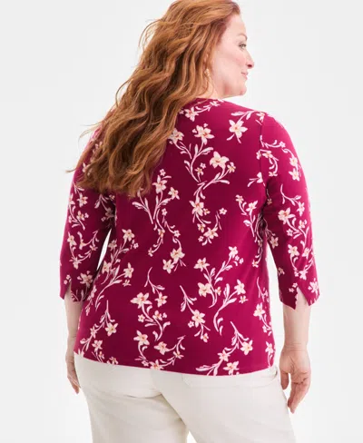Style & Co Plus Size Cotton Boat-neck Top, Macy's Exclusive In Red