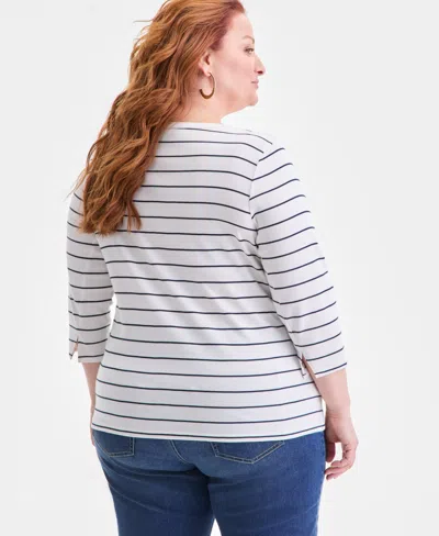 Style & Co Plus Size Cotton Boat-neck Top, Macy's Exclusive In White
