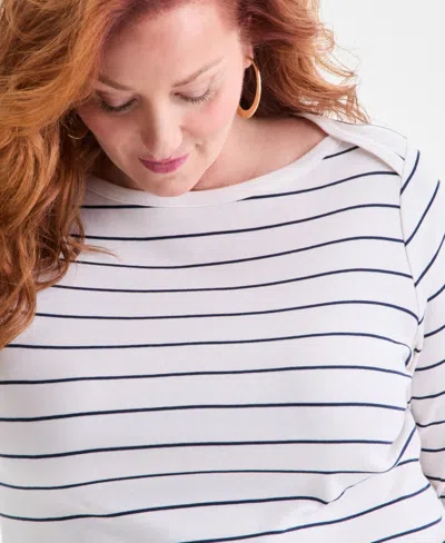 Style & Co Plus Size Cotton Boat-neck Top, Macy's Exclusive In White