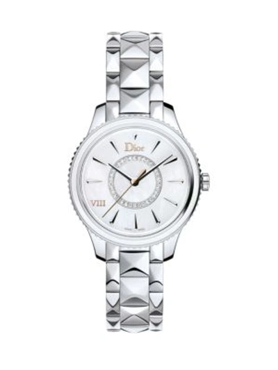 Shop Dior Viii Montaigne Diamond, Mother-of-pearl & Stainless Steel Bracelet Watch In Na