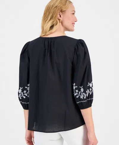 Style & Co Women's Cotton Embroidered Button Blouse, Macy's Exclusive In Gold
