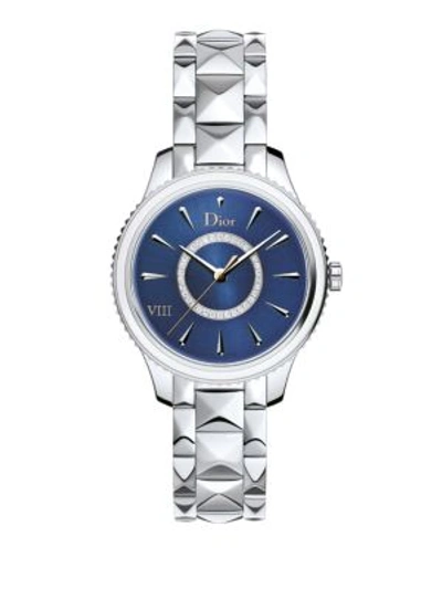 Dior Viii Montaigne Diamond, Mother-of-pearl & Two-tone Stainless Steel Bracelet Watch In Silver/blue