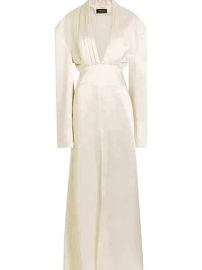 V领长袖中长连衣裙