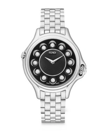Fendi Crazy Carats Diamond, Multicolor Topaz & Stainless Steel Small Bracelet Watch/black In Black/silver