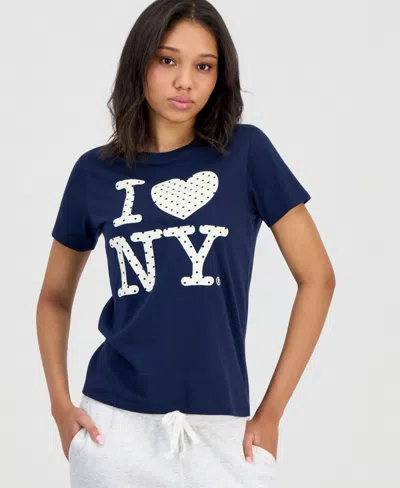 Grayson Threads, The Label Juniors' I Love Ny Polka Dot T-shirt In Blue