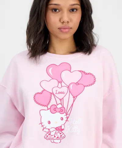 Grayson Threads, The Label Juniors' Hello Kitty Balloon Valentine's Day Fleece Sweatshirt In Pink