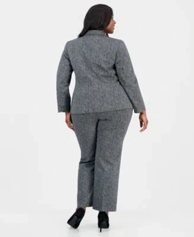 Kasper Plus Size Herringbone Single Button Blazer Pants In Gray