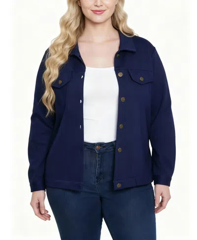 Ny Collection Plus Size Long Sleeve Ponte Jacket In Blue