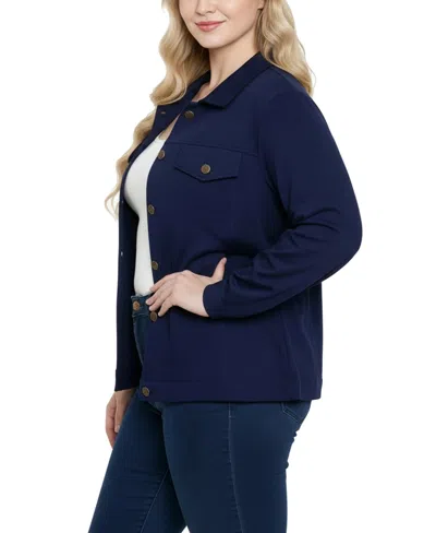 Ny Collection Plus Size Long Sleeve Ponte Jacket In Blue