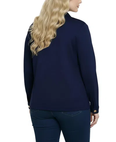 Ny Collection Plus Size Long Sleeve Ponte Jacket In Blue