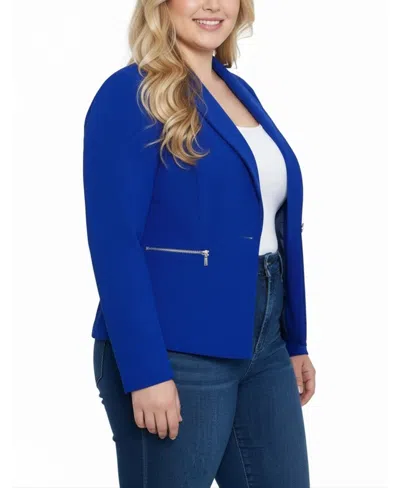 Ny Collection Plus Size Long Sleeve Crepe Blazer In Blue