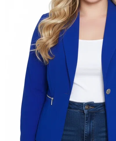 Ny Collection Plus Size Long Sleeve Crepe Blazer In Blue