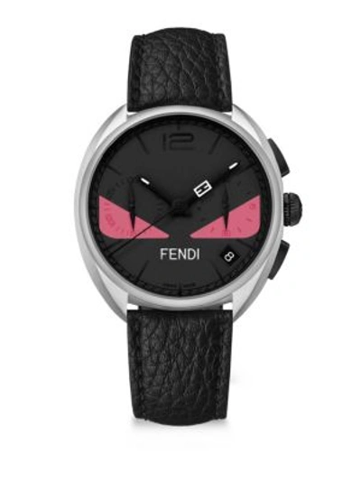 Fendi Bug Chronograph Leather Strap Watch, 40mm In Black Pink