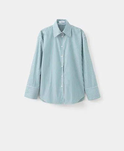 Mango Stripe Oversize Organic Cotton Button-up Shirt In Green