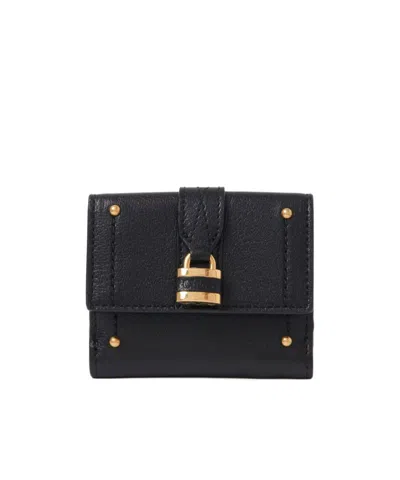 Chloé Paddington Embellished Textured-leather Cardholder In Black