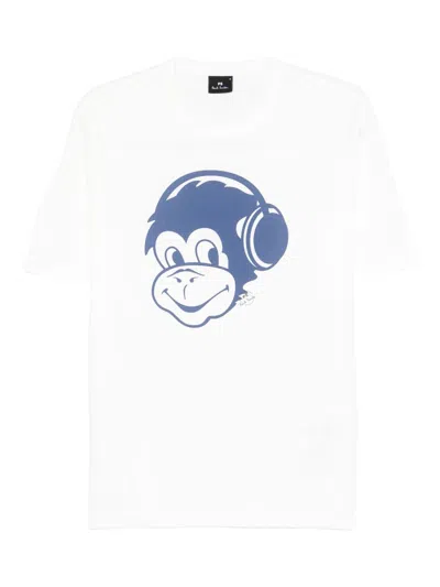 Ps By Paul Smith Ps Paul Smith Monkey Headphone Cotton T-shirt In White
