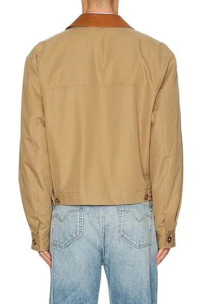 Versace Beige Jacket With Leather Collar And Metallic Medusa Head Detail In Cotton Canvas Man In Brown