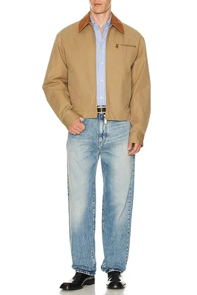 Versace Beige Jacket With Leather Collar And Metallic Medusa Head Detail In Cotton Canvas Man In Brown