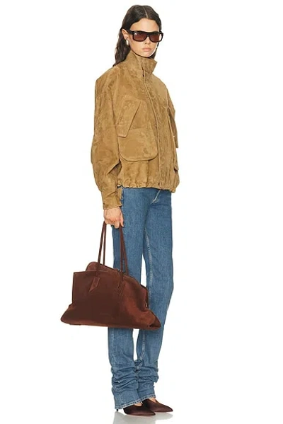 Attico Rectangular Suede Finish Double Handles Shoulder Bag In Brown