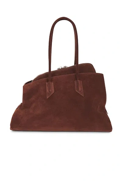 Attico Rectangular Suede Finish Double Handles Shoulder Bag In Brown
