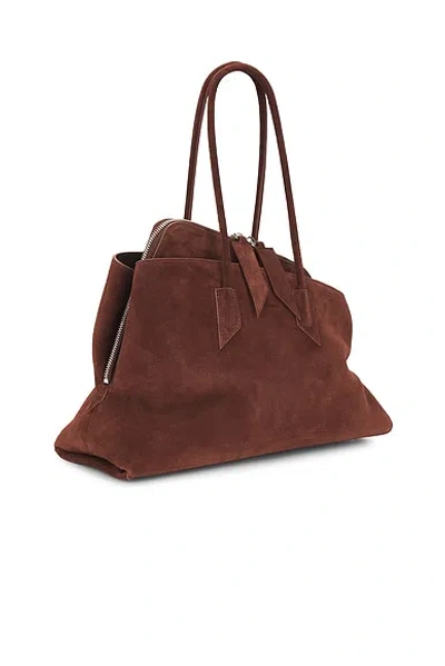 Attico Rectangular Suede Finish Double Handles Shoulder Bag In Brown