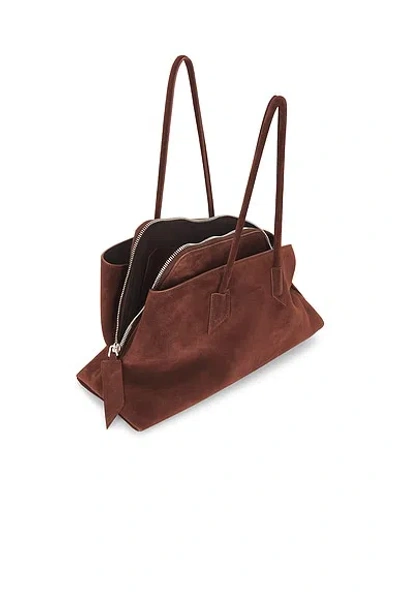 Attico Rectangular Suede Finish Double Handles Shoulder Bag In Brown