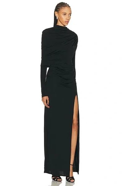 Lapointe Jersey Asymmetrical Shawl Draped Gown In Black