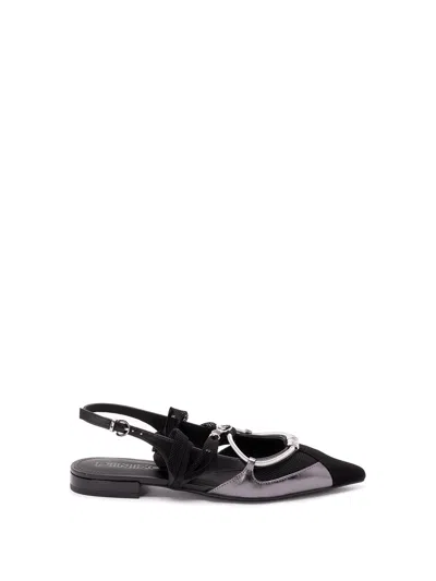 Pinko Gianira Black Ballerinas With Pointed Toe And Decorative Ankle Band In Leather And Fabric Blend Woma