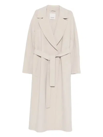 Max Mara Wool Broadcloth Midi Coat In Nude