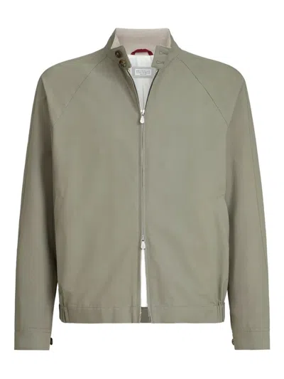 Brunello Cucinelli Water-resistant Gabardine Outerwear Jacket In Green