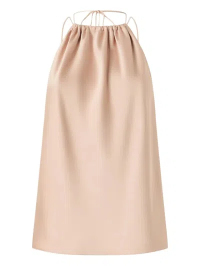 Pinko Carota Pink Sleeveless Top With Adjustable Spaghetti Straps And Ruched Neckline In Tech Fabric Woman In Neutral