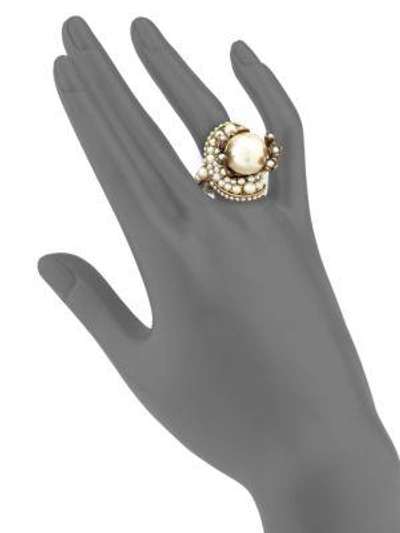 Shop Gucci Faux-pearl Flower Ring In Na