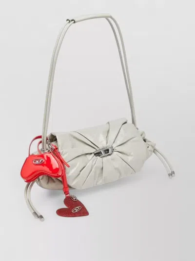 Diesel Leather Shoulder Bag Pleated Charms Strap