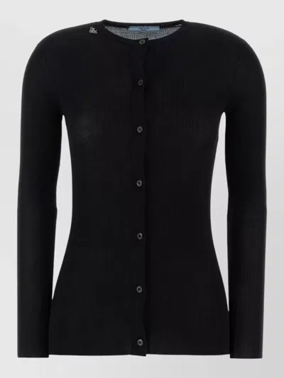 Prada Wool Cardigan Crew Neck Long Sleeves In Black