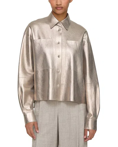 Lafayette 148 New York Metallic Stardust Suede Oversize Button-up Shirt In Neutral
