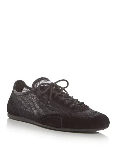 Jimmy Choo Sunny Leather-trimmed Suede And Lace Sneakers In Black