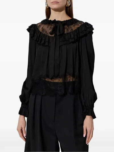 Self-portrait Lace Ruffled Blouse In Black
