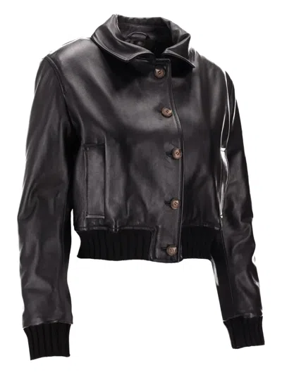 La Rose Leather Button-up Jacket In Brown