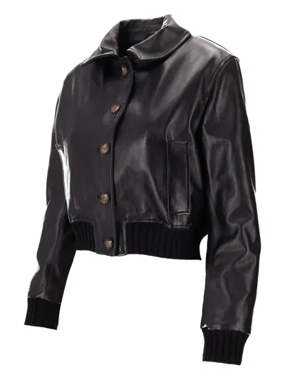 La Rose Leather Button-up Jacket In Brown