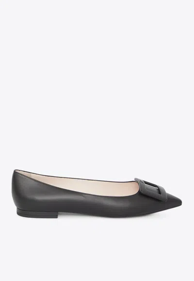 Roger Vivier Buckle-plaque Leather Ballet Flats With Pointed Toe In Black