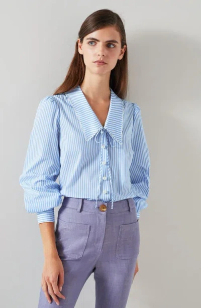 Lk Bennett Beecham Stripe Collar Long Sleeve Top In Blue