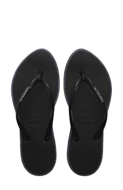 Havaianas Slim Crystal-embellished Rubber Flip-flops In Black