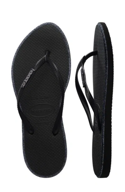 Havaianas Slim Crystal-embellished Rubber Flip-flops In Black